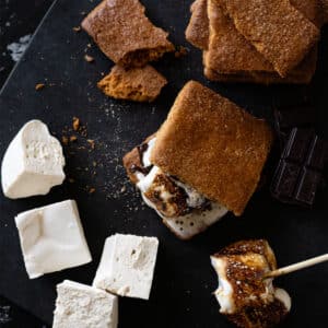 Almond flour graham crackers with maple syrup marshmallows for s'mores