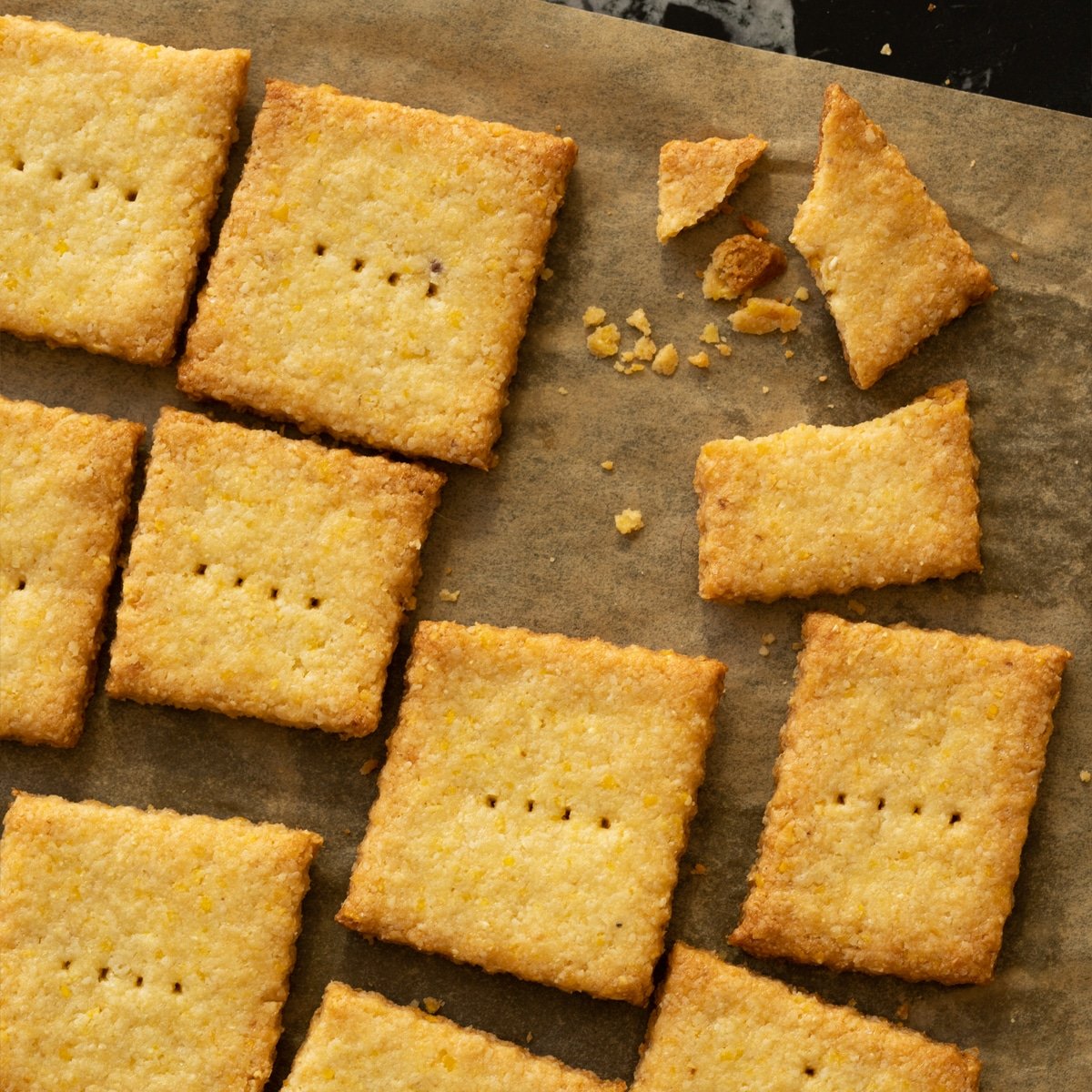 Homemade cornbread crackers made with almond flour