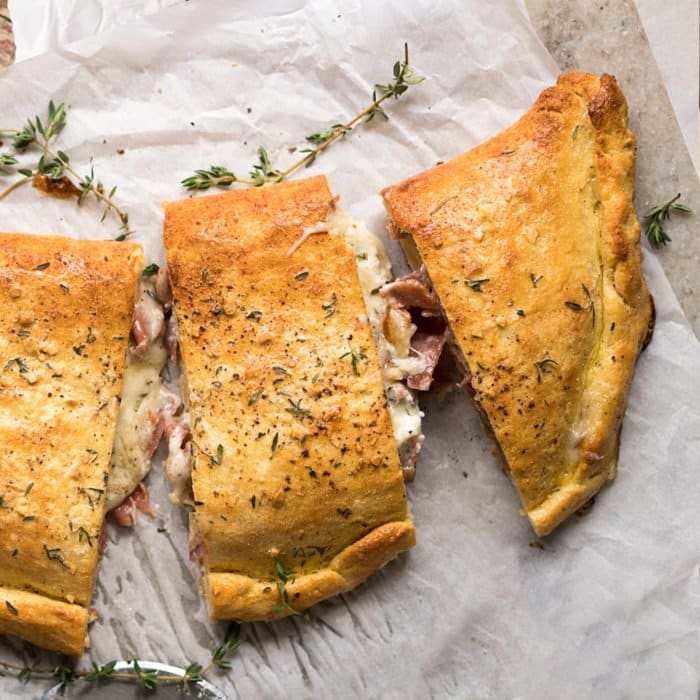 Keto calzone with prosciutto and cheese