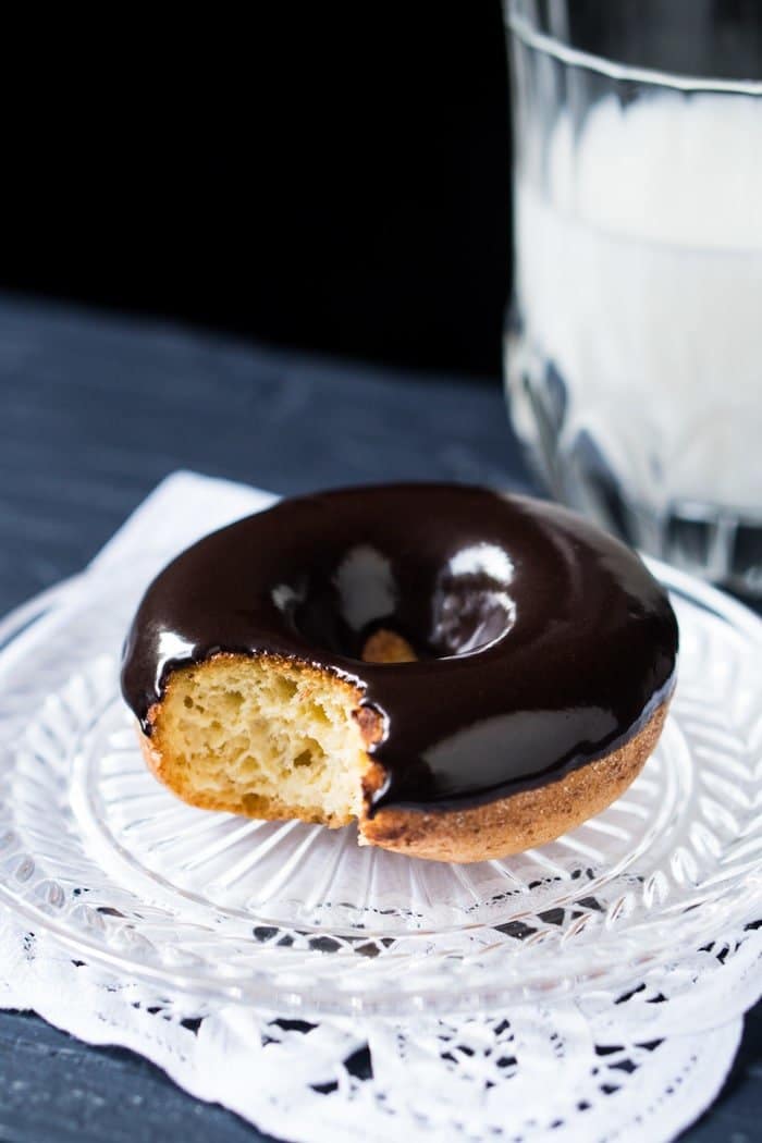 Extra fluffy keto glazed donut with a glass of milk