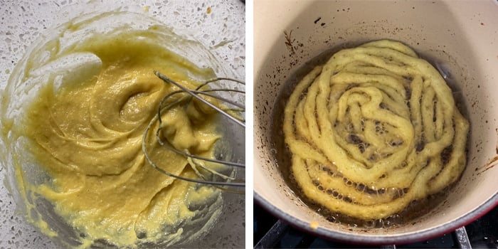 The texture of the keto funnel cake batter and frying them