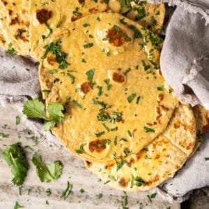Keto naan with garlic butter and coriander