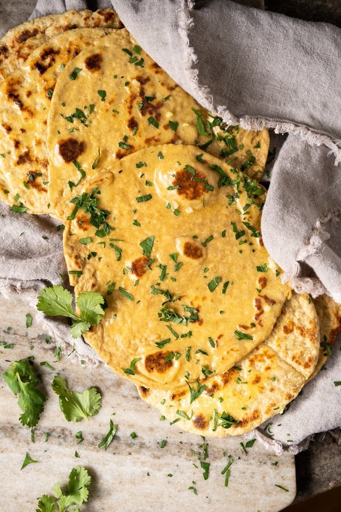 Fresh Keto naan with garlic butter and coriander