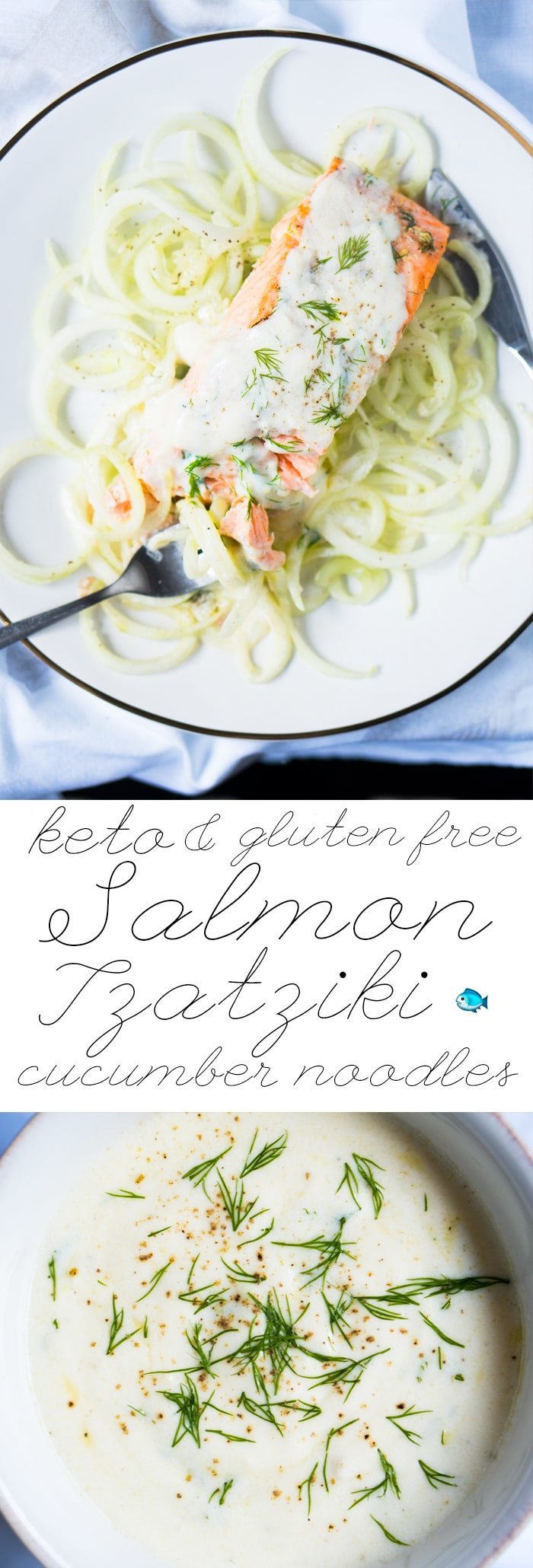 Gluten Free & Keto Salmon Tzatziki with Cucumber Noodles 🐟 # ketosalmon #salmontzatziki