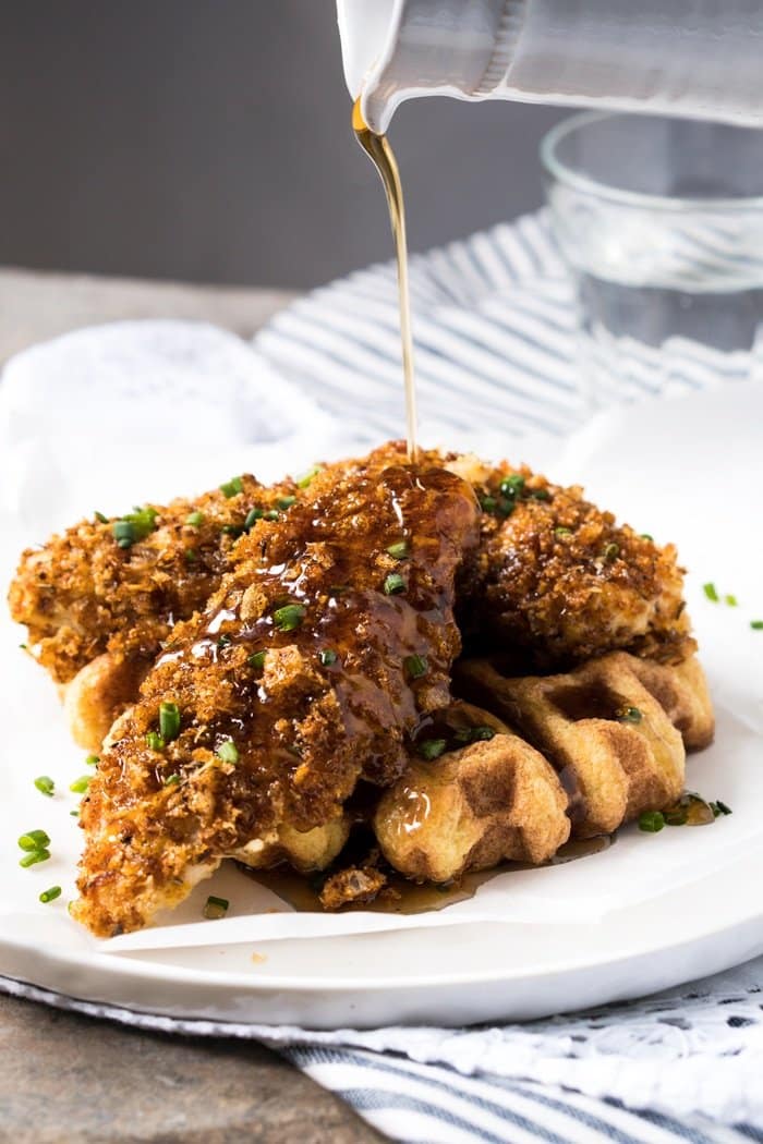 Keto Fried chicken and waffles with sugar free syrup