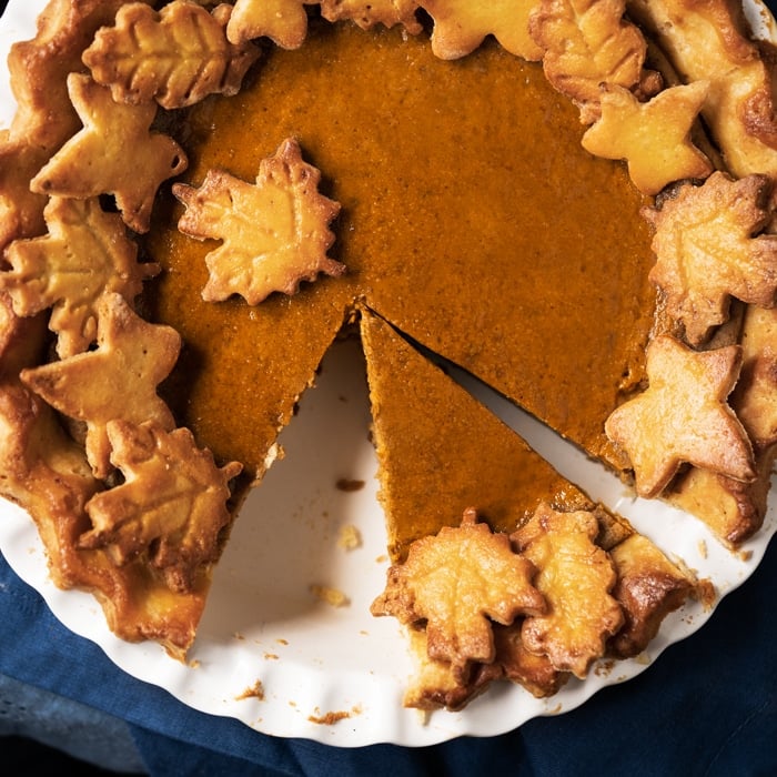 Keto pumpkin pie with a flakey pie crust