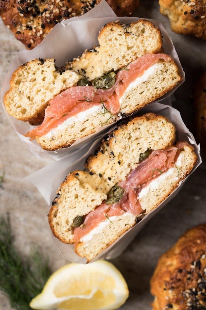 Gluten Free & Keto Bagels with cream cheese and salmon