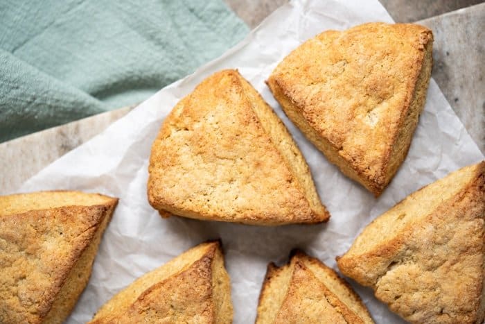 Freshly baked gluten free and keto scones on parchment paper
