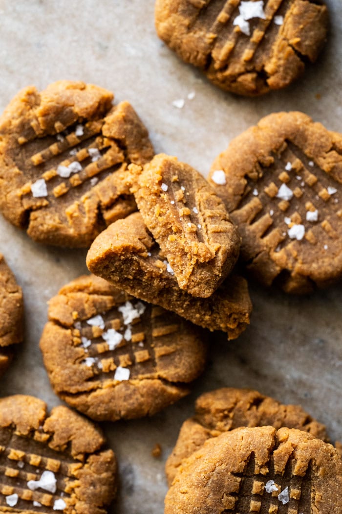 Piled up keto peanut butter cookies