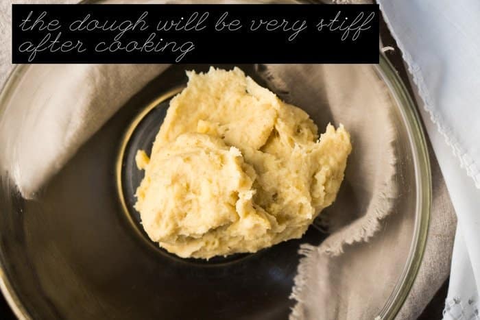 Keto choux pastry in a bowl after cooking