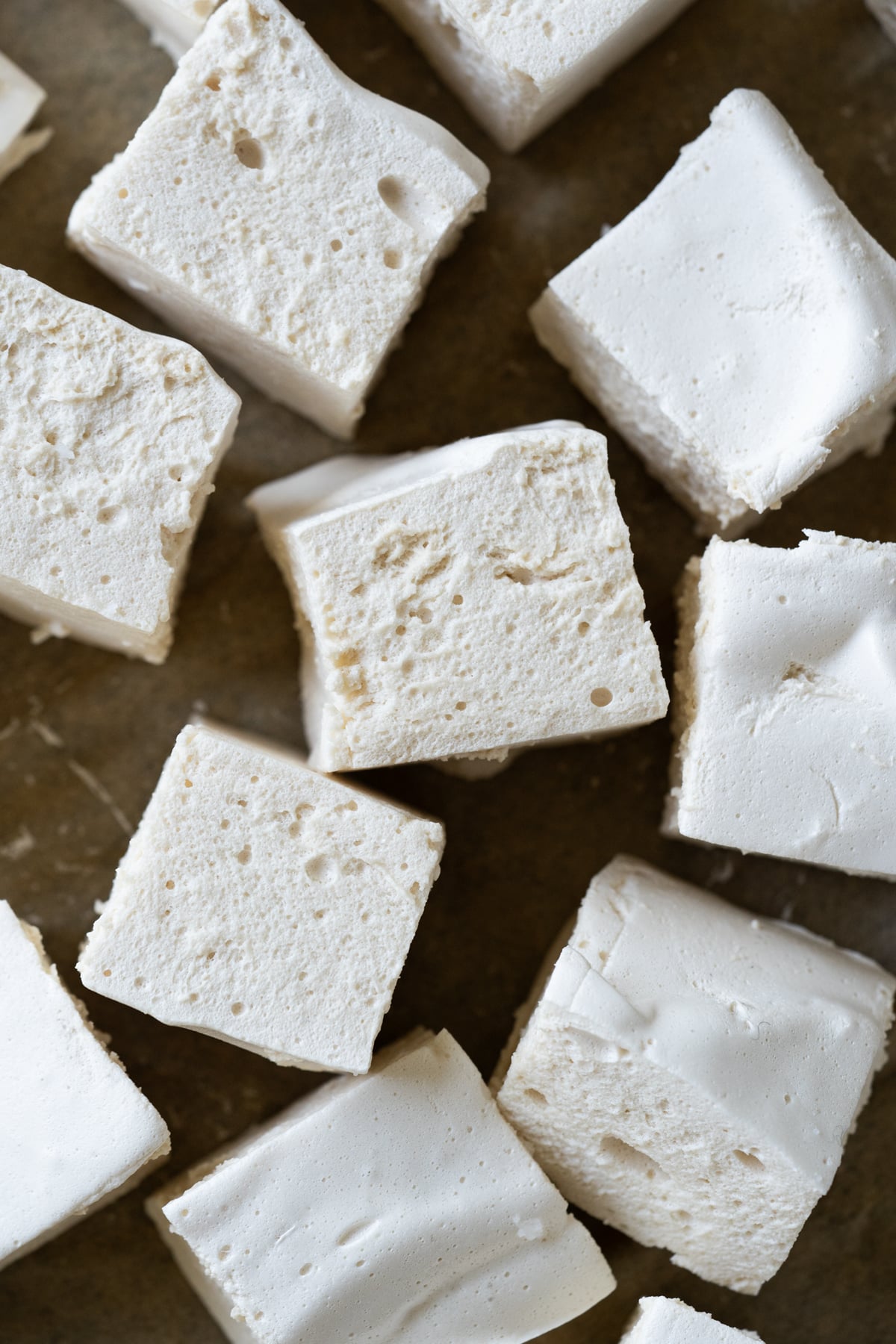 Closeup maple marshmallows showing their fluffy and airy texture