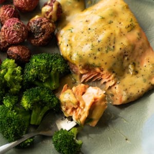 Keto Honey Mustard Salmon with broccoli and radishes