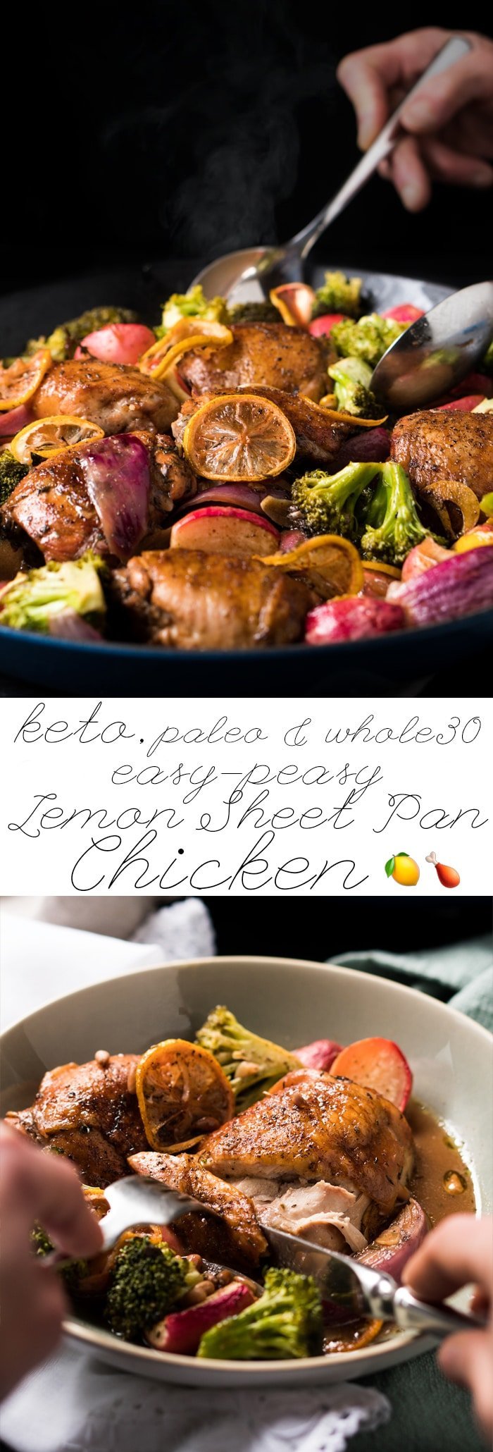 Paleo, Whole30 & Keto Sheet Pan Chicken 🍗 With lemon and plenty of low carb veggies! #ketochicken #ketodinner #ketosheetpan