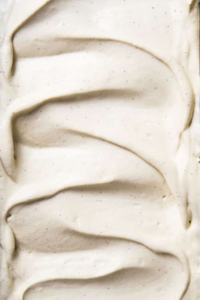 Closeup creamy keto ice cream with vanilla bean