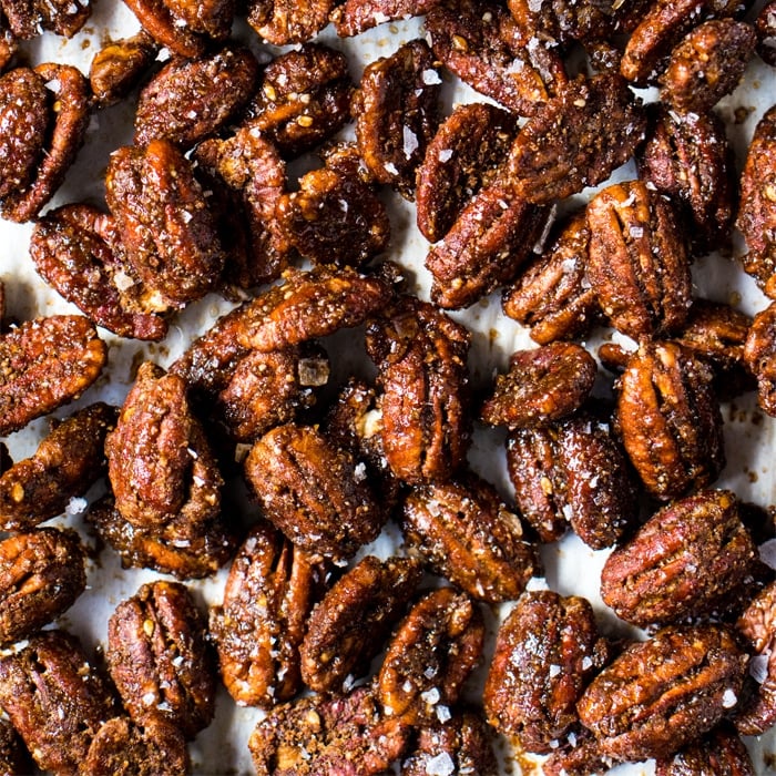 Keto candied pecans with flaky sea salt