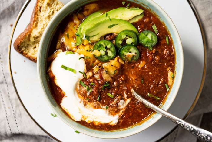 Paleo and keto chili with 'cornbread' on the side