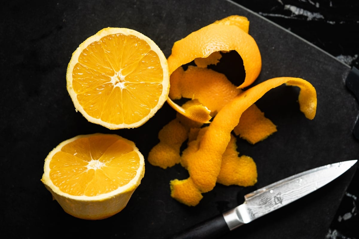 Peeling an orange with a pairing knife