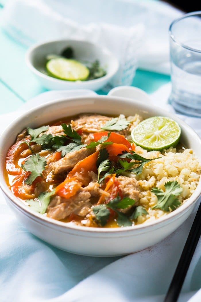Whole30, Paleo & Keto Thai Coconut Curry Chicken #keto #ketorecipes #lowcarb #dairyfree #glutenfree #paleo #healthyrecipes #whole30 #curry