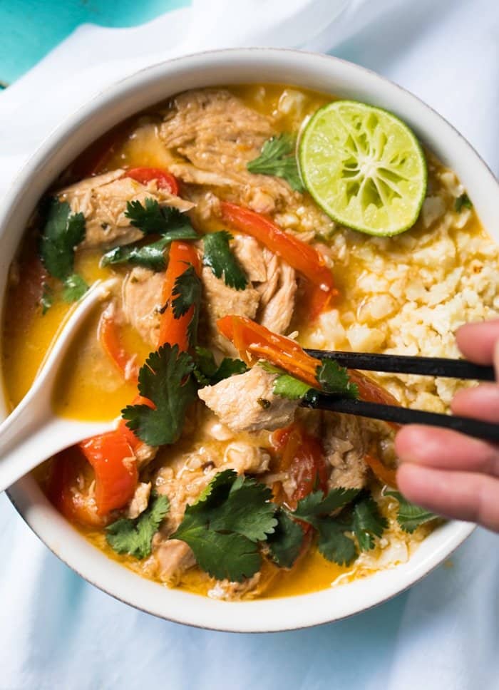 Whole30, Paleo & Keto Thai Coconut Curry Chicken #keto #ketorecipes #lowcarb #dairyfree #glutenfree #paleo #healthyrecipes #whole30 #curry