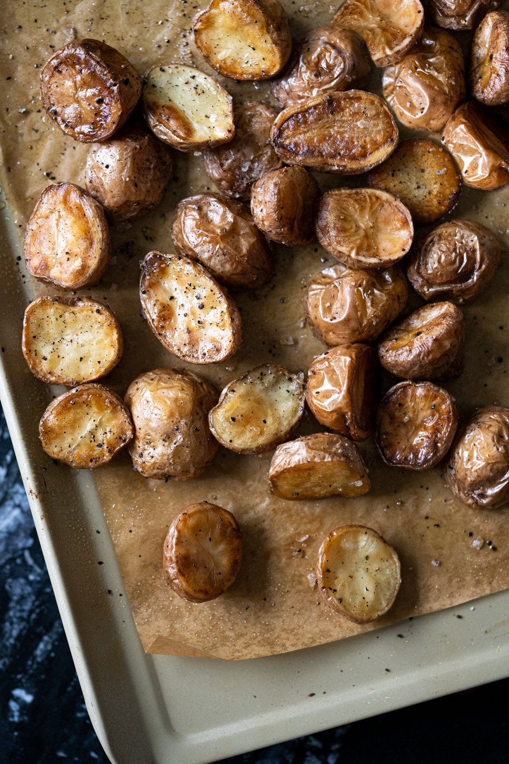 Resistant starch potatoes cooled and reheated on a baking tray