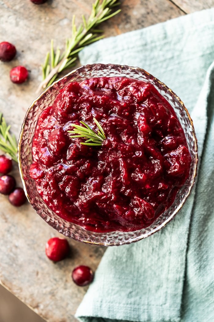 Keto cranberry relish with rosemary springs