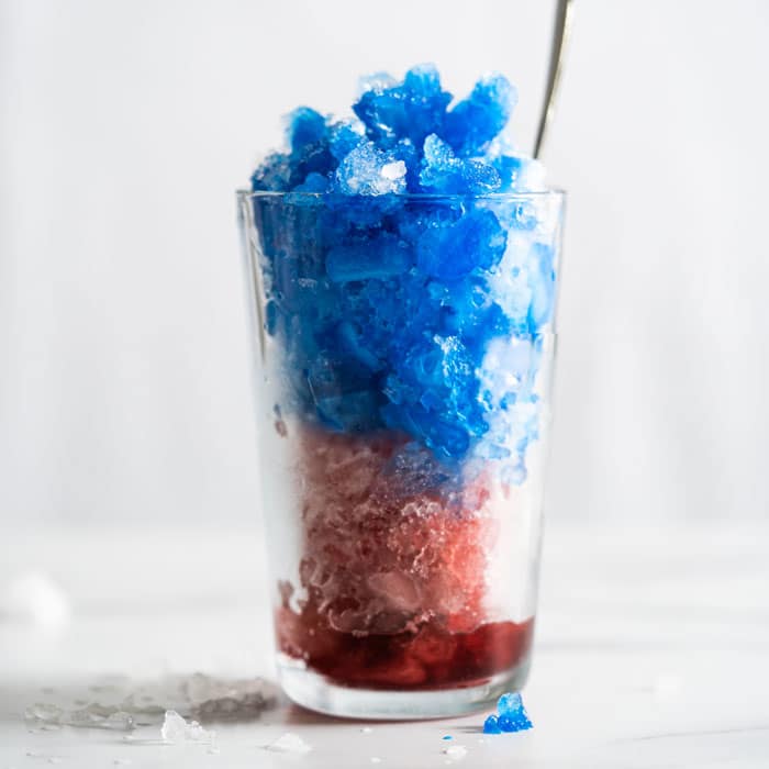 Blue and red keto slushie with natural flavorings and colorings